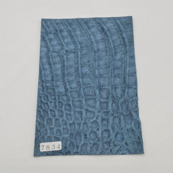 ワニ革/ナイルクロコ【ハガキ/1.4mm】スカイブルー/ツヤ中/Sランク/w7834