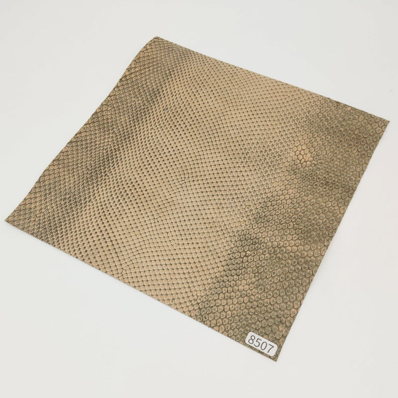 ヘビ革/ボア【21×21cm/0.7mm】デニム調カーキブラウン/Aランク/h8507