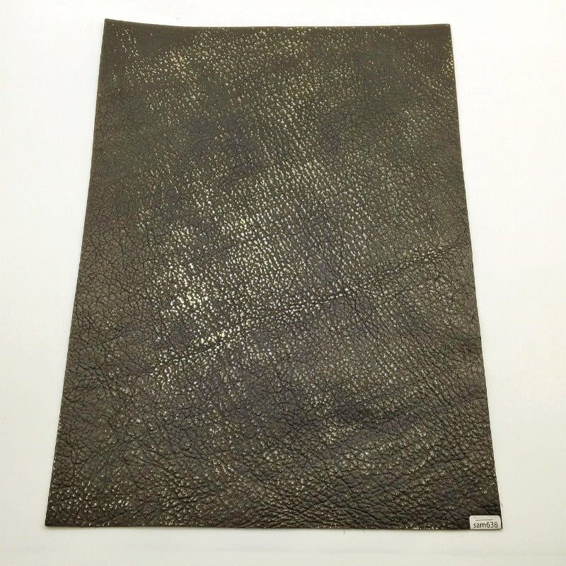 サメ革【A3/1.7mm】黒×金/アンティーク仕上げ/Sランク/sam638