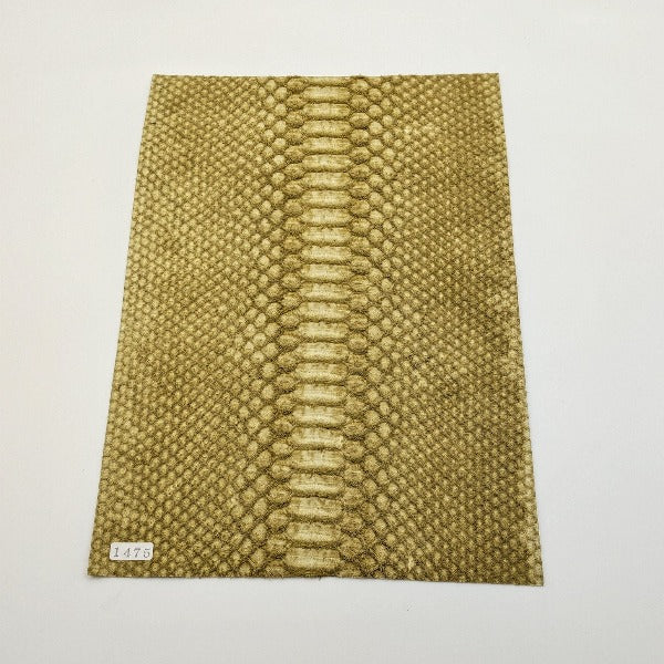 ヘビ革/Dパイソン【A4/0.6mm】カーキ/ラッセル加工/背割/Sランク/h1475