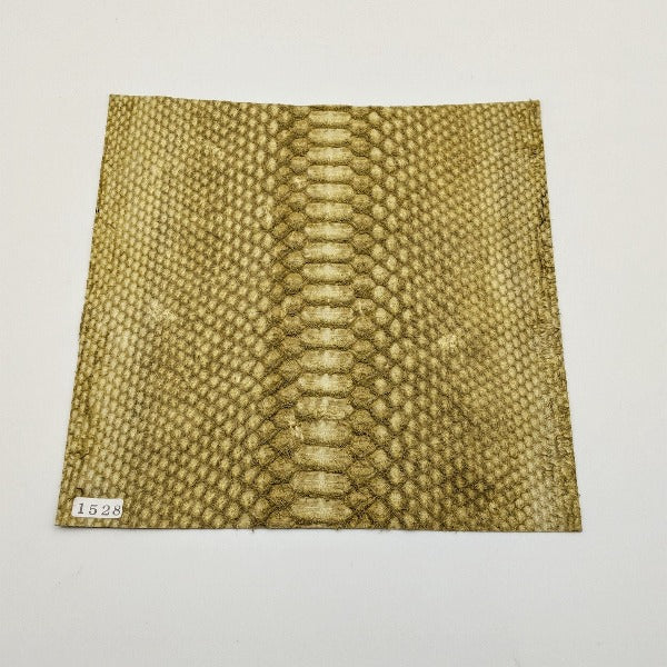 ヘビ革/Dパイソン【21×21cm/0.6mm】カーキ/ラッセル加工/背割/Aランク/h1528