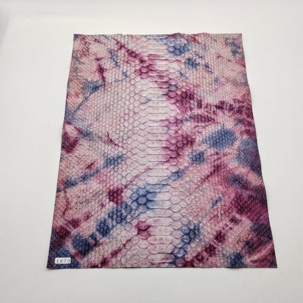 ヘビ革/Dパイソン【A3/0.5mm】絞り染め/薄茶えんじ濃緑/Aランク/h1670