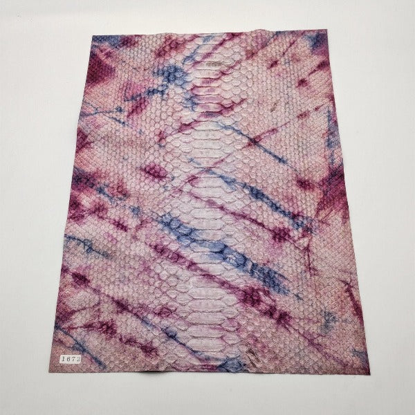 ヘビ革/Dパイソン【A3/0.5mm】絞り染め/薄茶えんじ濃緑/Aランク/h1672