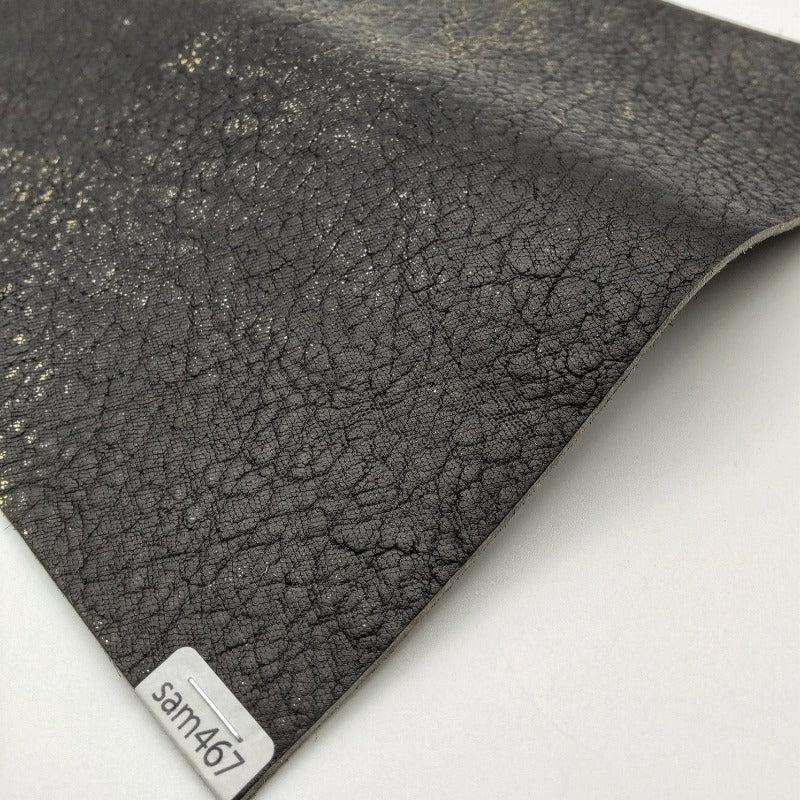 サメ革【21×21cm/1.7mm】黒×金/アンティーク仕上げ/Sランク/sam467