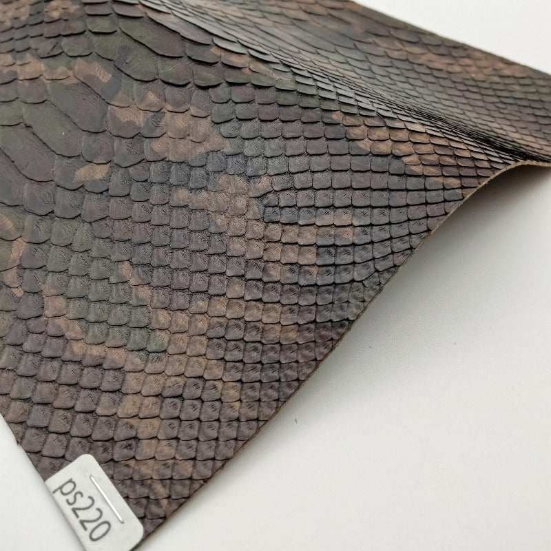 ヘビ革/Dパイソン【21×21cm/0.6mm】迷彩柄/ダークブラウン/Aランク/ps220