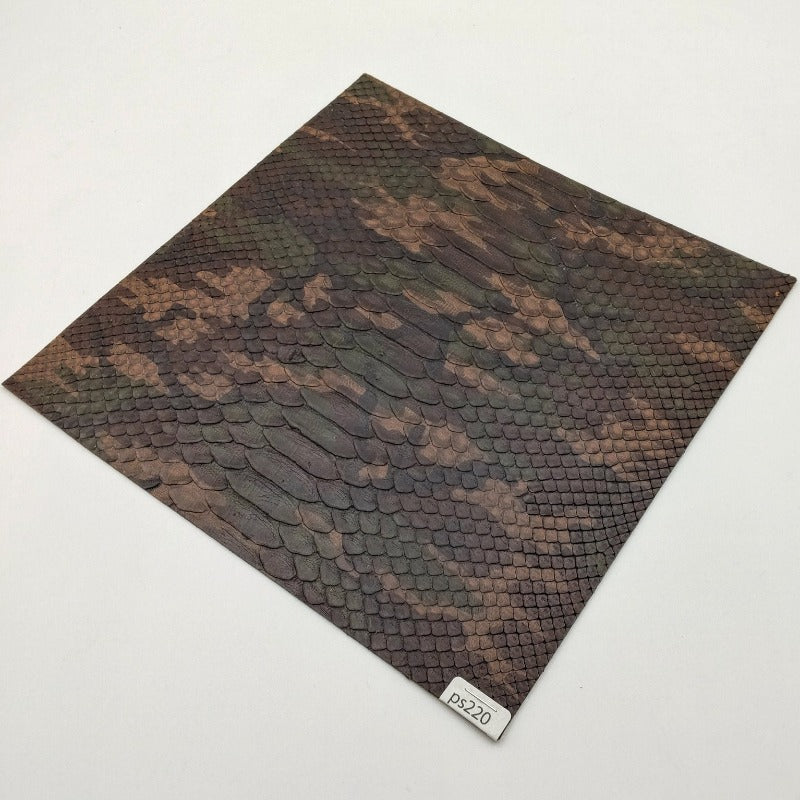 ヘビ革/Dパイソン【21×21cm/0.6mm】迷彩柄/ダークブラウン/Aランク/ps220