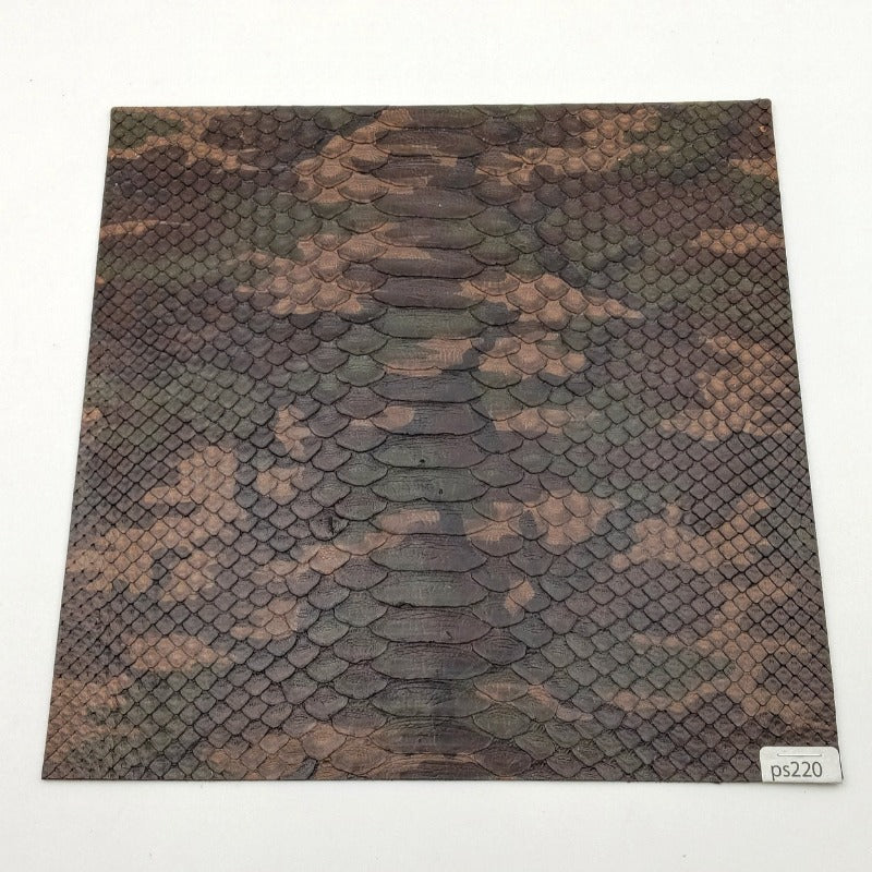 ヘビ革/Dパイソン【21×21cm/0.6mm】迷彩柄/ダークブラウン/Aランク/ps220