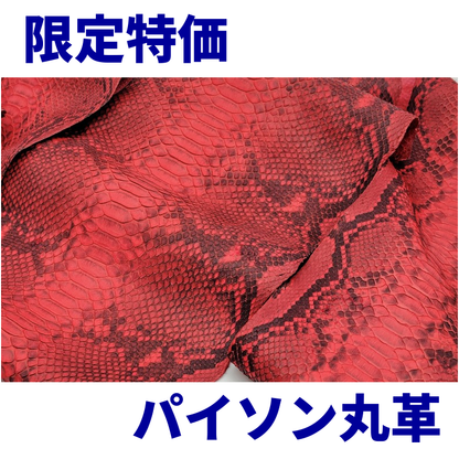数量限定/ヘビ丸革/Ｄパイソン背割【一匹】赤/マット/hp08