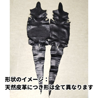 ワニ革/ナイルクロコ丸革【一匹】ブラック/半艶マット/w45