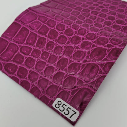ワニ革/ナイルクロコ【ハガキ/0.9mm】ラズベリー/ツヤ強/Sランク/w8557