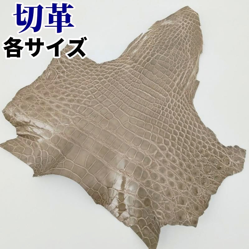 ワニ切革/クロコダイル/アゴ部分【サイズ保証】グレージュ/ツヤ強 / w887