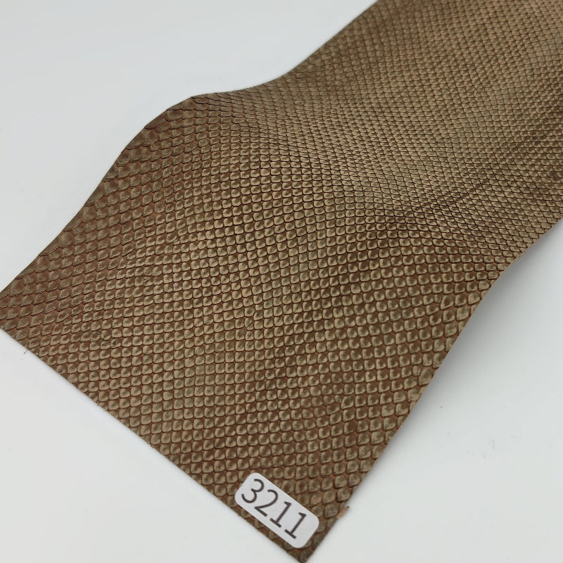 ヘビ革/ボア【33×11cm/0.5mm】デニム調ブラウン/Aランク/h3211