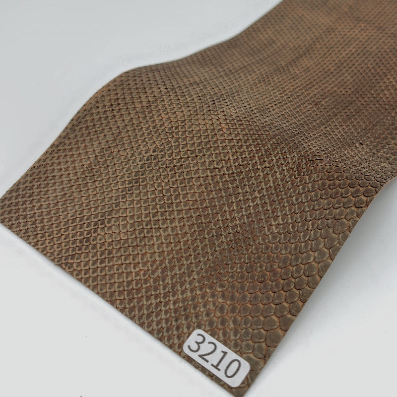 ヘビ革/ボア【33×11cm/0.5mm】デニム調ブラウン/Aランク/h3210